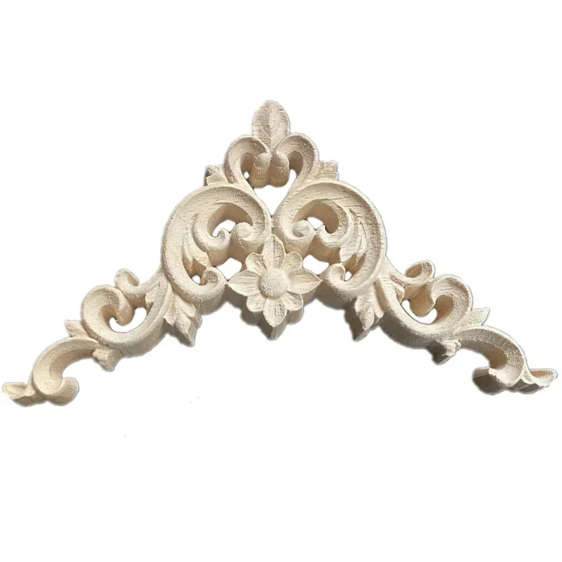2PCS Unpainted Woodcarving Corner Decal Onlay Oak Applique Frame Home Furniture Wall Cabinet Door Decor Craft 3D Flower 10-15cm