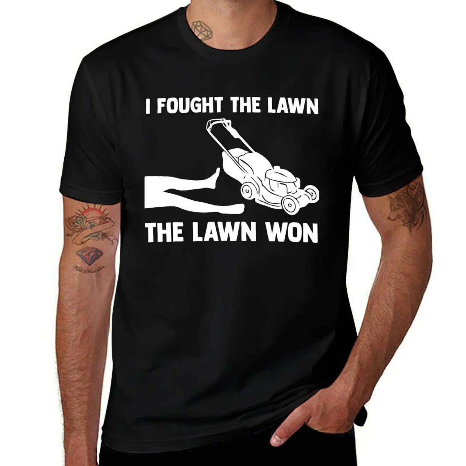 

I Fought The Lawn The Lawn Won Mower Mowing Tractor T-Shirt anime shirt anime figures oversized t shirt mens fashion