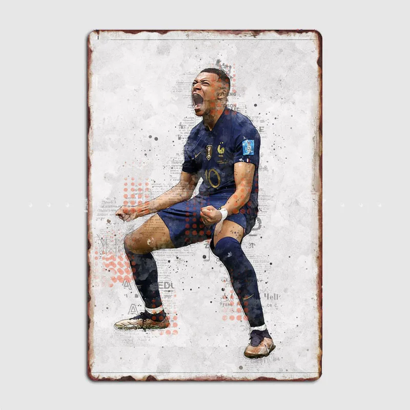 Kylian Mbappé Football Player Retro Poster Metal Sign Pub Garage Room Wall Decor Club Bar Decor Custom Tin Home Decor