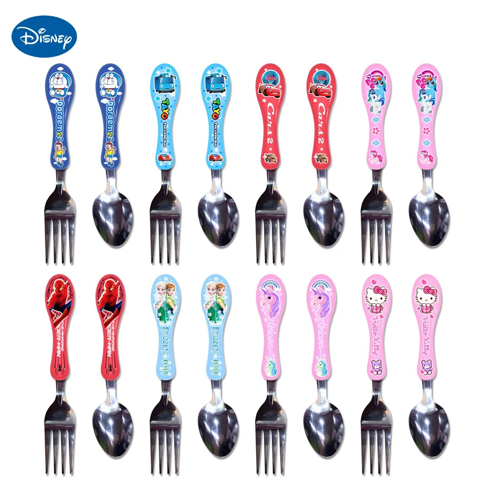 Disney Children\'s Training Chopsticks Spoon Fork Set Frozen Minnie Mickey Cars Spider man Fork Spoon Chopsticks Portable Cutlery