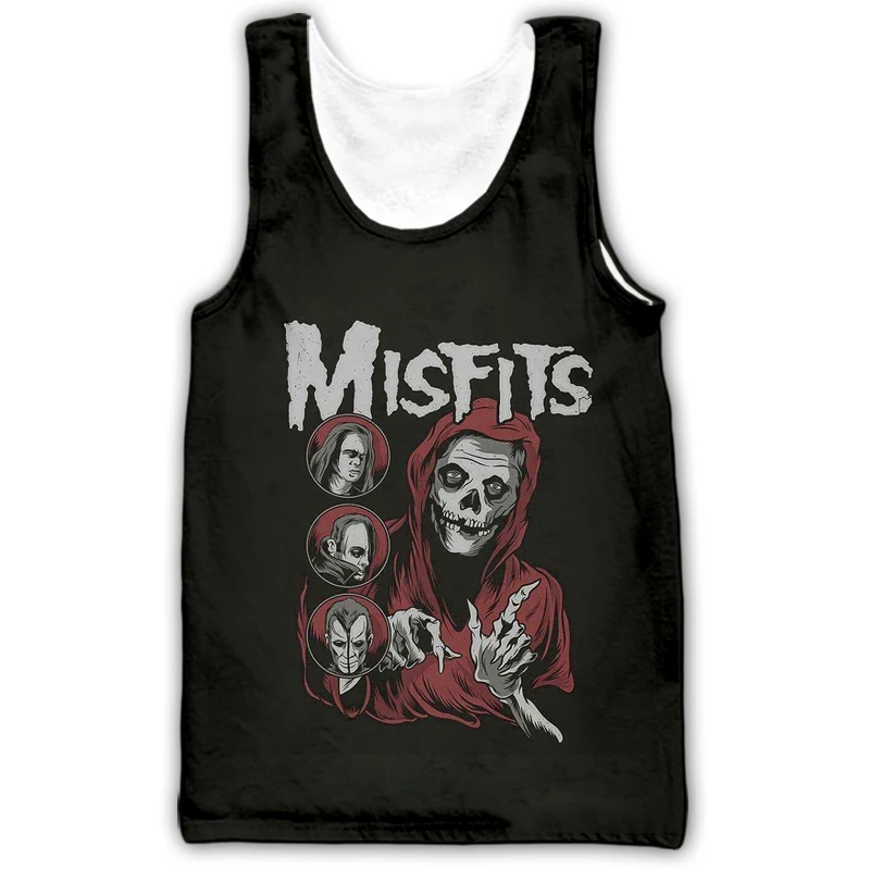 Misfits-camisetas sin mangas con estampado 3D de banda de Rock para hombre, chaleco deportivo de gran tamaño para gimnasio, ropa de calle informal, Top sin mangas Harajuku, ropa para hombre