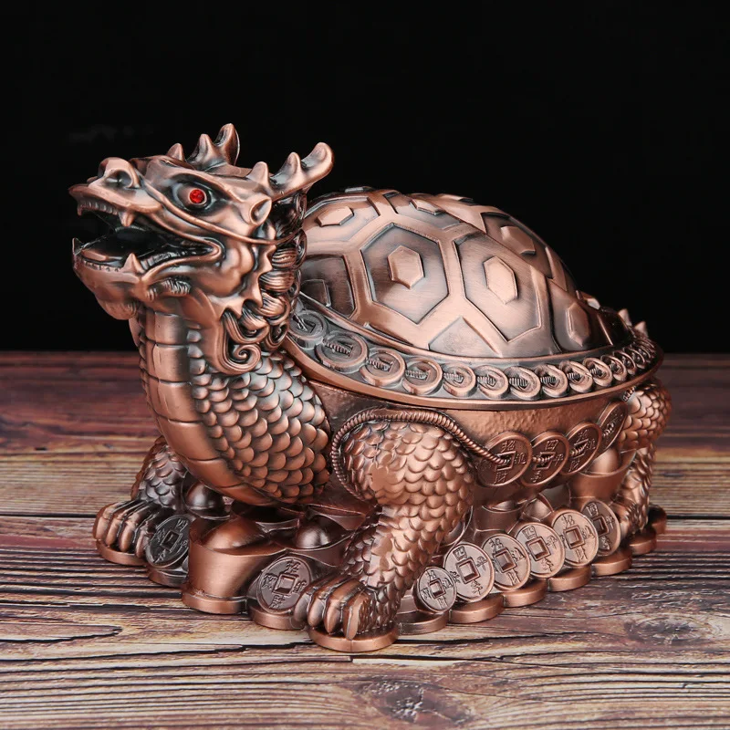 Dragon Turtle Ashtray Metal Anti-drop And Anti-fly Ash Multi-function Home Living Room Ashtrays with Thick And Fine Smoke Trough