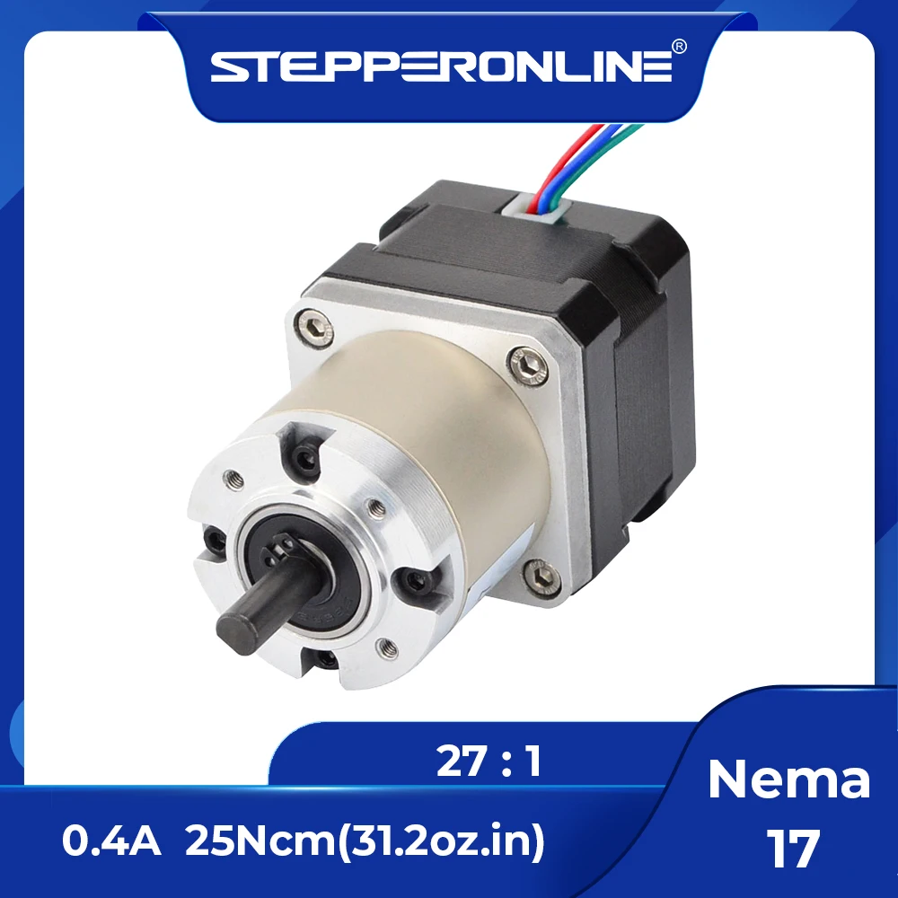 STEPPERONLINE Nema 17 Geared Stepper Motor w/ Gear Ratio 27:1 Planetary Gearbox 0.4A L=33mm for CNC Robot/ 3D Printer