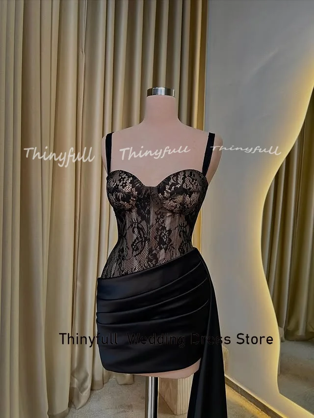 ชุดราตรีทรงเมอร์เมดผ้าซาติน/ลูกไม้ แขนกุด คอวี  ชุดออกงานสั้น ชุดวันเกิด  รับตัดตามสั่ง