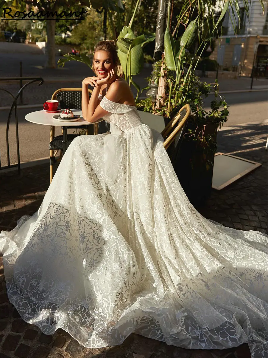 

Gorgeous Off The Shoulder A-Line Wedding Dresses Sleeveless Floral Appliques Lace Country Bridal Gowns