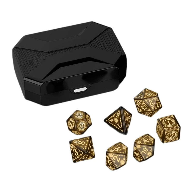 

7 Pcs Rechargeable LED Electronic Dices With Charging Box Glowing Polyhedral Dices Role Playing Table Game Dices