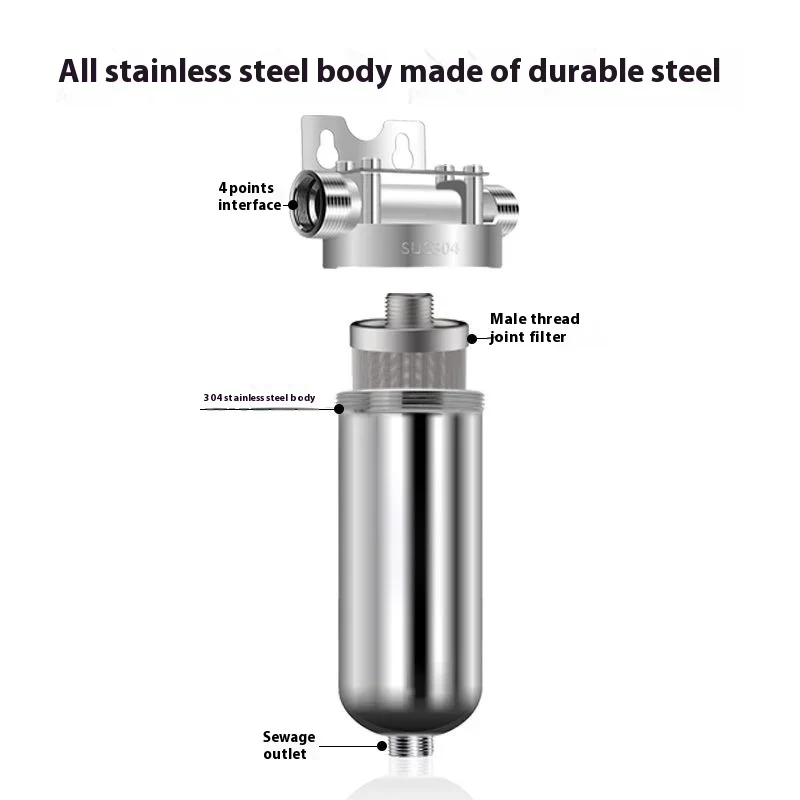 Pré-filtro doméstico bem água casa inteira purificador de água doméstico 304 aço inoxidável alto fluxo filtro de água de retrolavagem