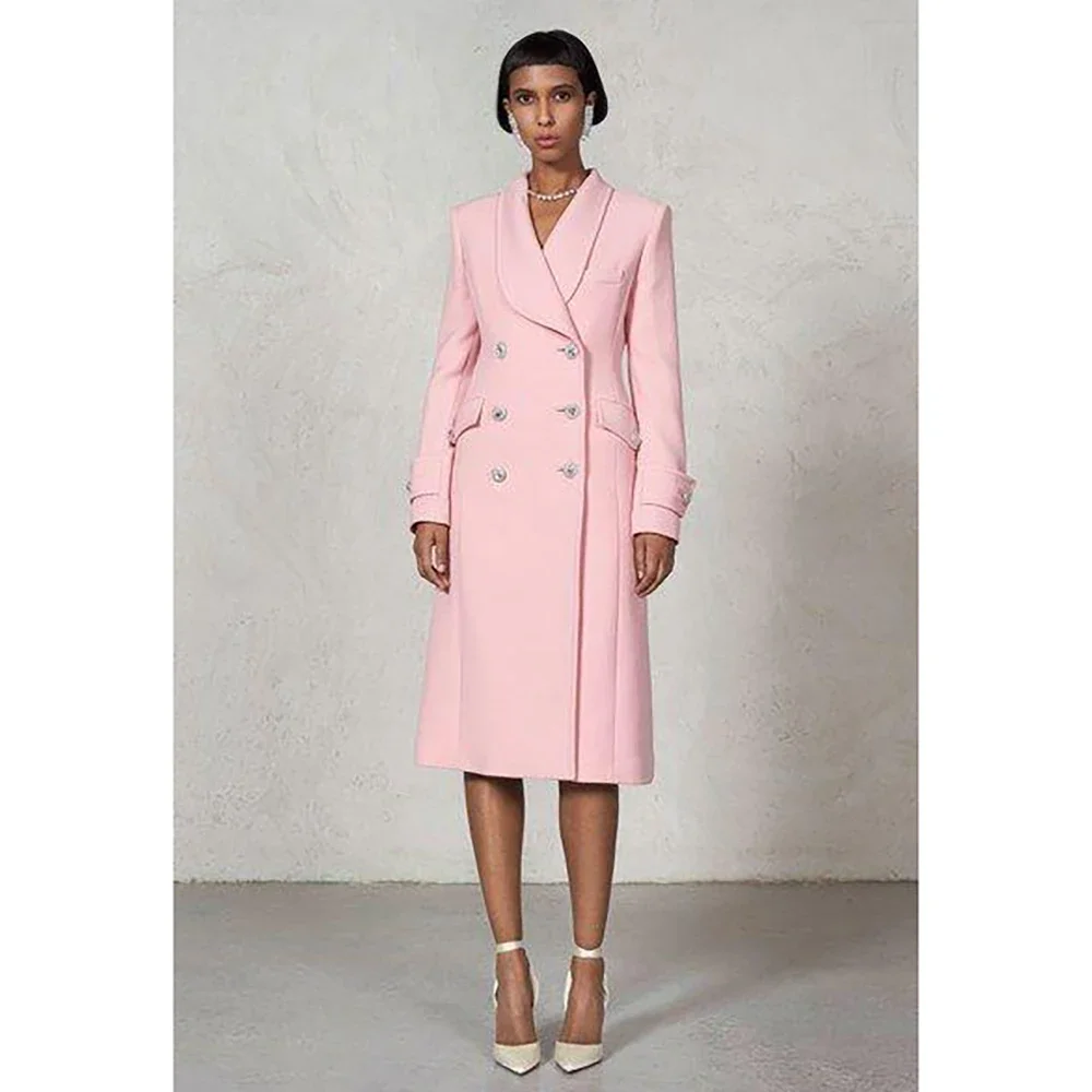 Giacca da donna doppiopetto rosa Nozioni di base alla moda Cappotto lungo da donna formale casual da ufficio Slim Fit Solo 1 blazer