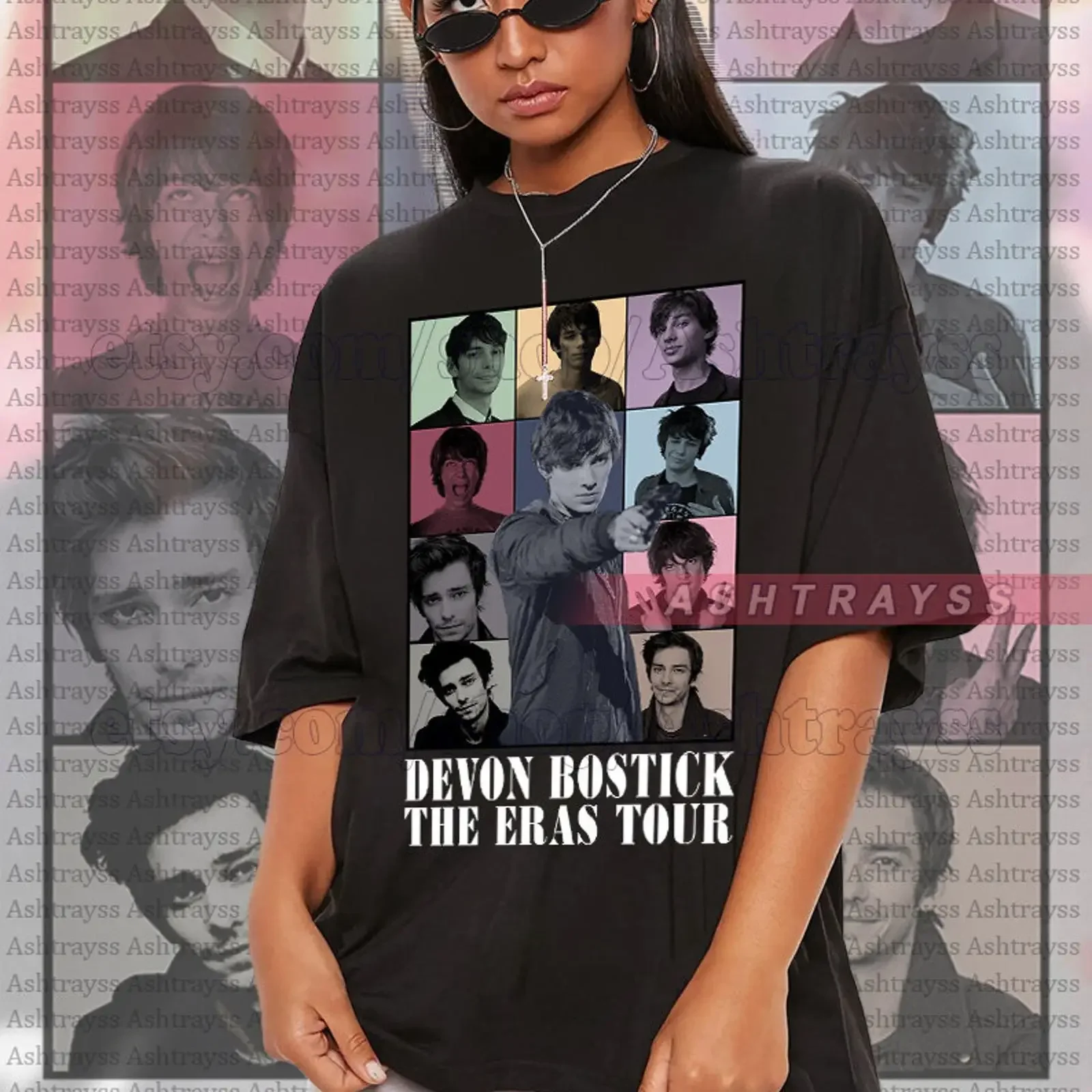 Devon Bostick The Eras Tour Collage T Shirt Oversized Black vintage Washed designer clothes homme Stylish Comfortable