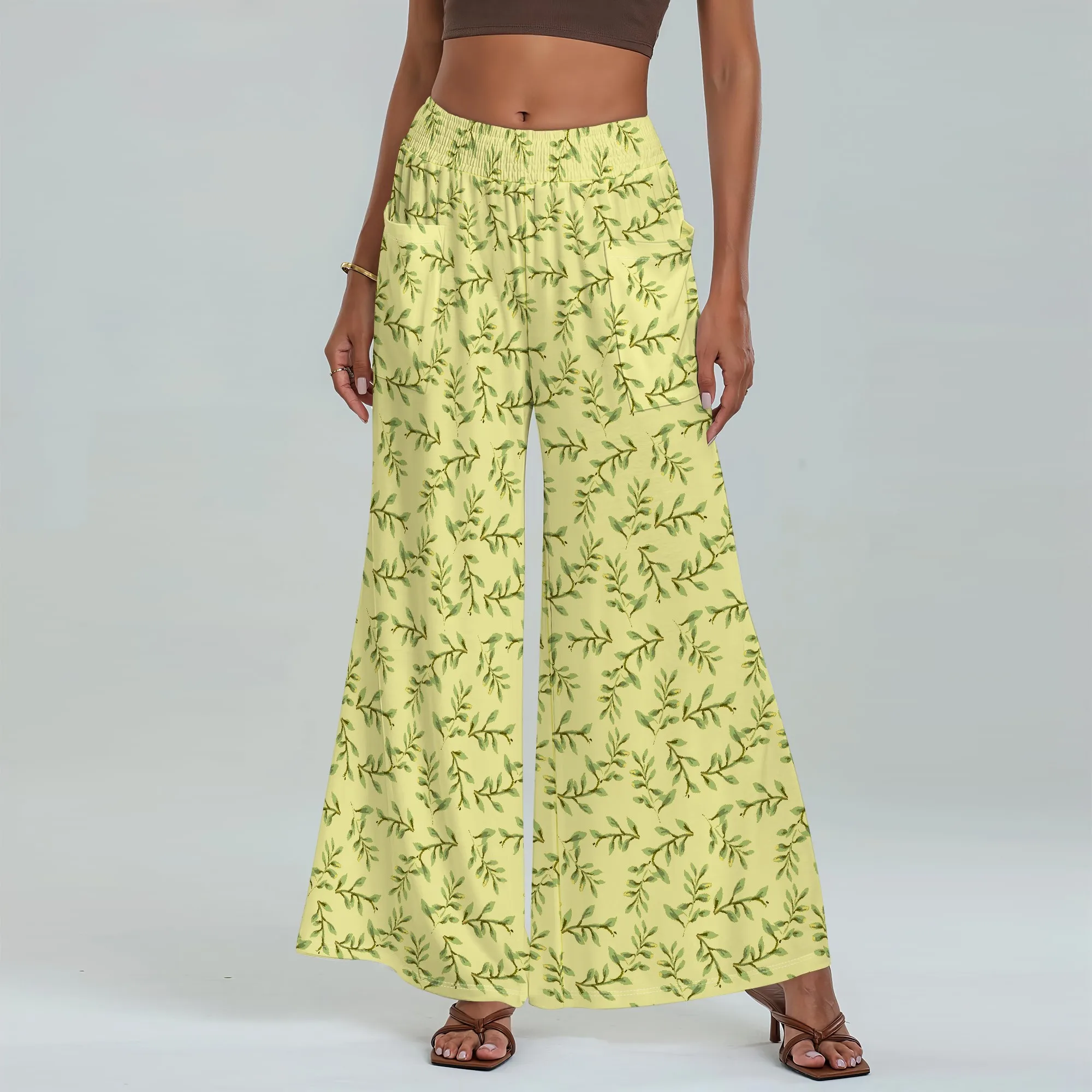 

Women's Wide Leg Pants with Pockets Leaf Pattern for All Seasons Casual Comfort Festival Bonfire Camping Picnic