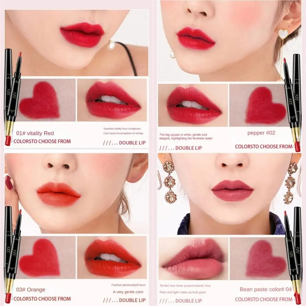 Delineador de labios de doble cabeza, 6 colores, taza antiadherente, cosméticos 2 en 1, lápiz labial suave de larga duración, lápiz labial de terciopelo, herramienta de maquillaje