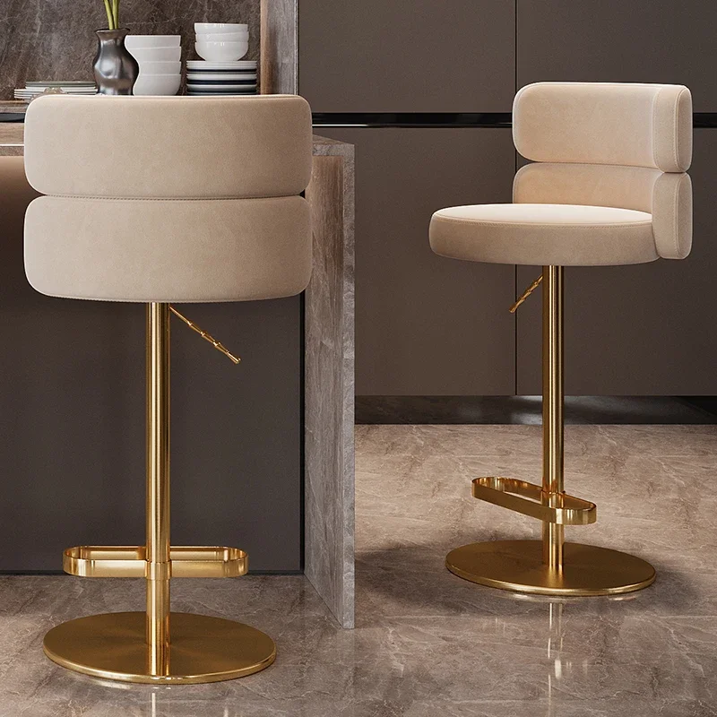 

Gold Leg Ergonomic Bar Stools Nordic Minimalist Backrest Relaxing Counter Bar Chairs Adjustable Soft Sillas De Bar Furniture