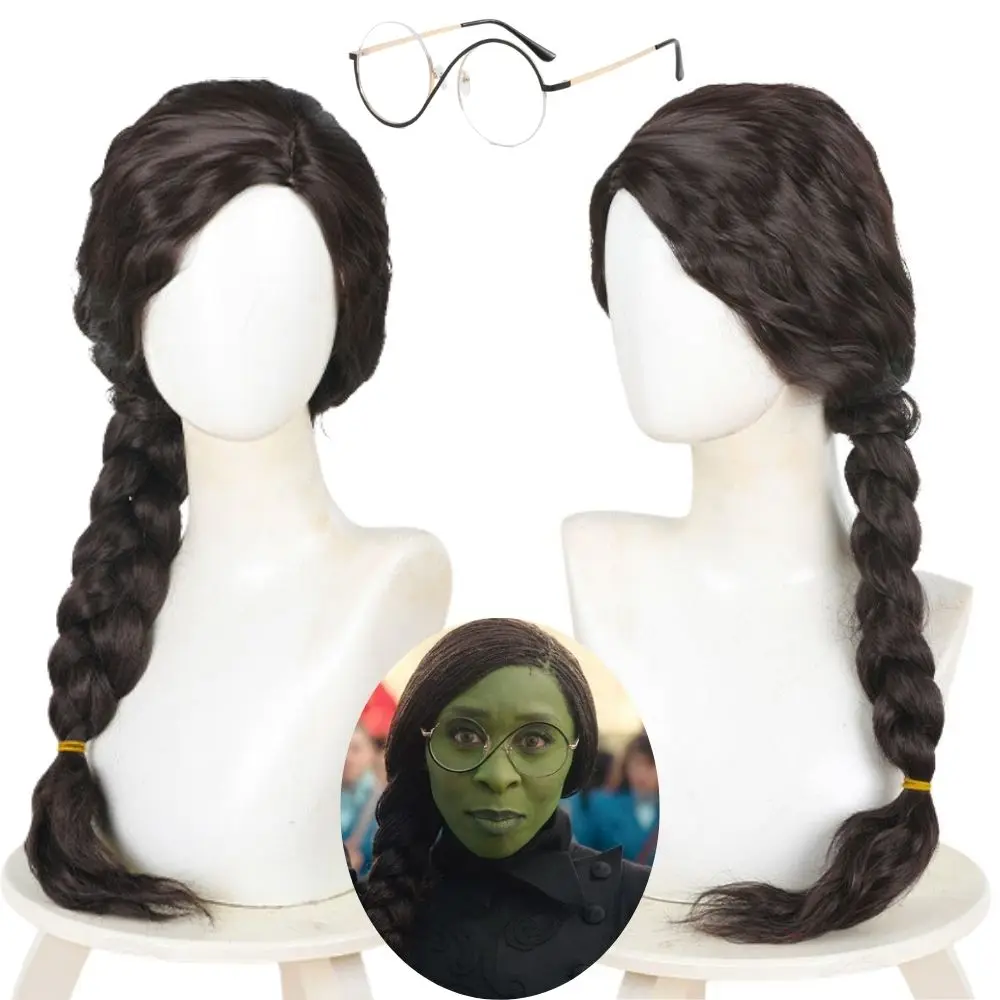 شعر مستعار كوسبلاي من Wicked Elphaba للنساء، شعر أسود طويل مقاوم للحرارة، شعر صناعي، دعائم لعب الأدوار، إكسسوارات أزياء الهالوين