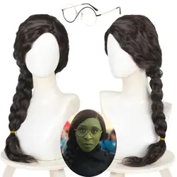 Wicked Elphaba Cosplay Wig for Women Black Long Hair Heat Resistant Synthetic Hair Roleplay Props Halloween Costume Accessories