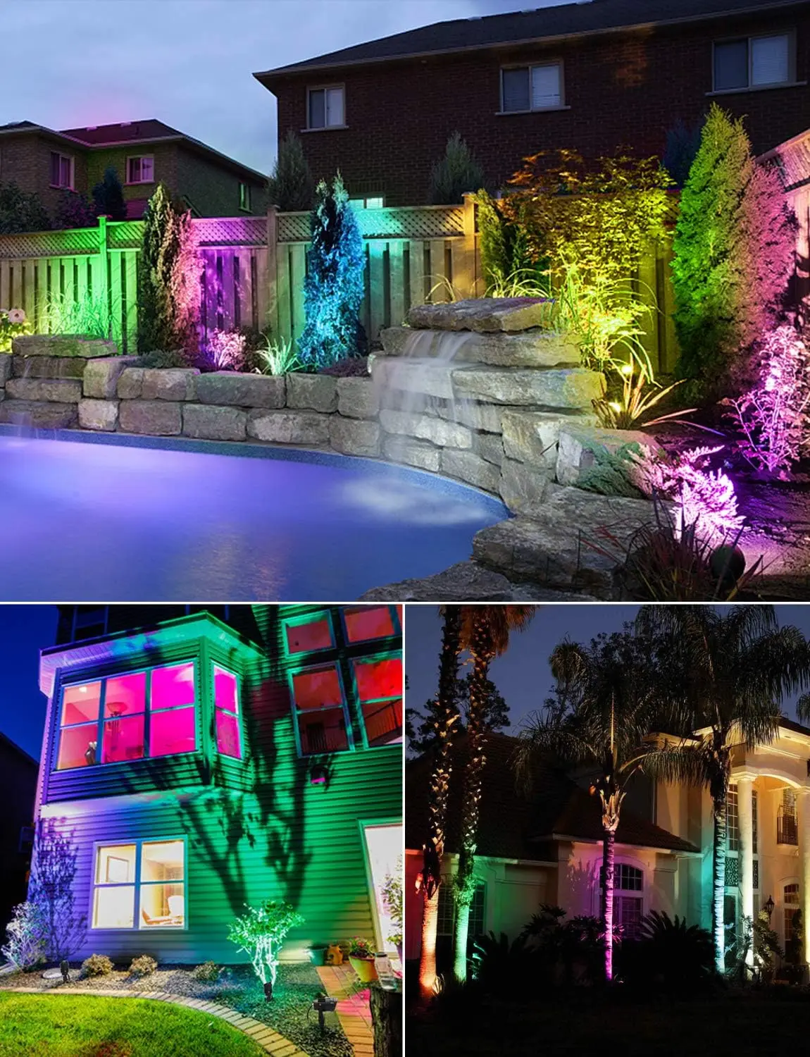 Luces de paisaje de bajo voltaje, iluminación de paisaje que cambia de color LED de 12 W con control remoto y conexión de cable