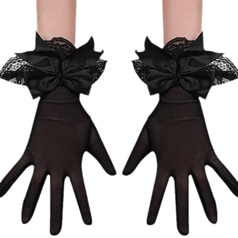 Gants de mariage avec nœud en dentelle de tulle pour mariée, gants pour occasion de fête, blanc et noir, nouveauté, 28 cm, 2024