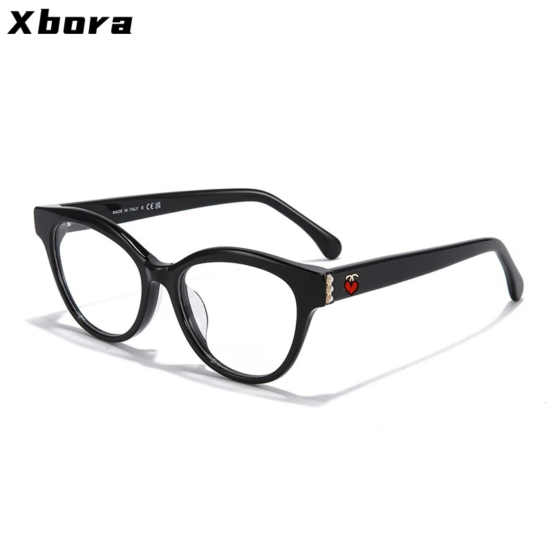 Xbora Fashion Trend Women's Cat Eye Glasses Frame Retro Style High Quality Acetate Optical Prescription Eyewear No Makeup 3440