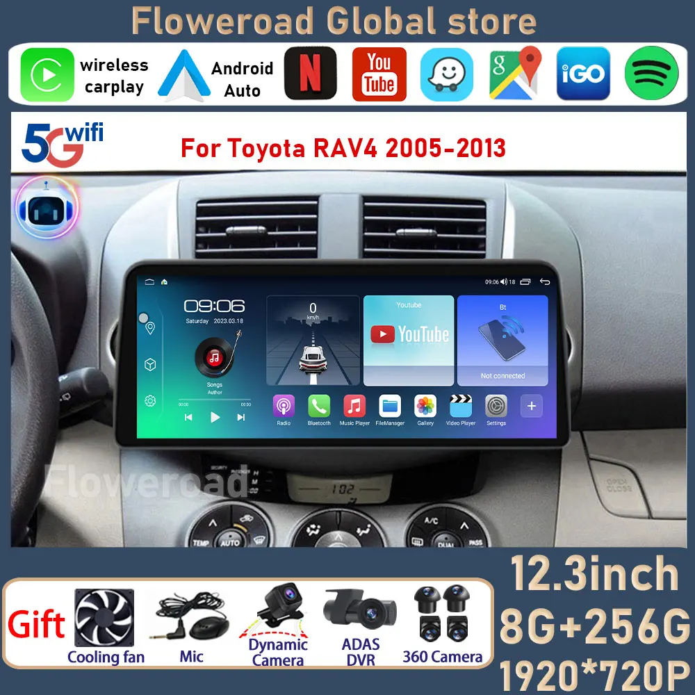 

Автомобильный радиоприемник 12,3 дюймов Android для Toyota RAV4 2005 - 2013 DSP RDS, автомобильный стереопроигрыватель с QLED экраном, мультимедийный плеер для Carplay, GPS-навигация