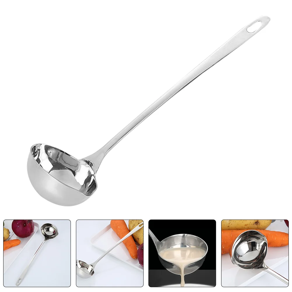 

Ramen Spoons with Spout Deep Soup Ladle Metal Water Silver Multipurpose Household