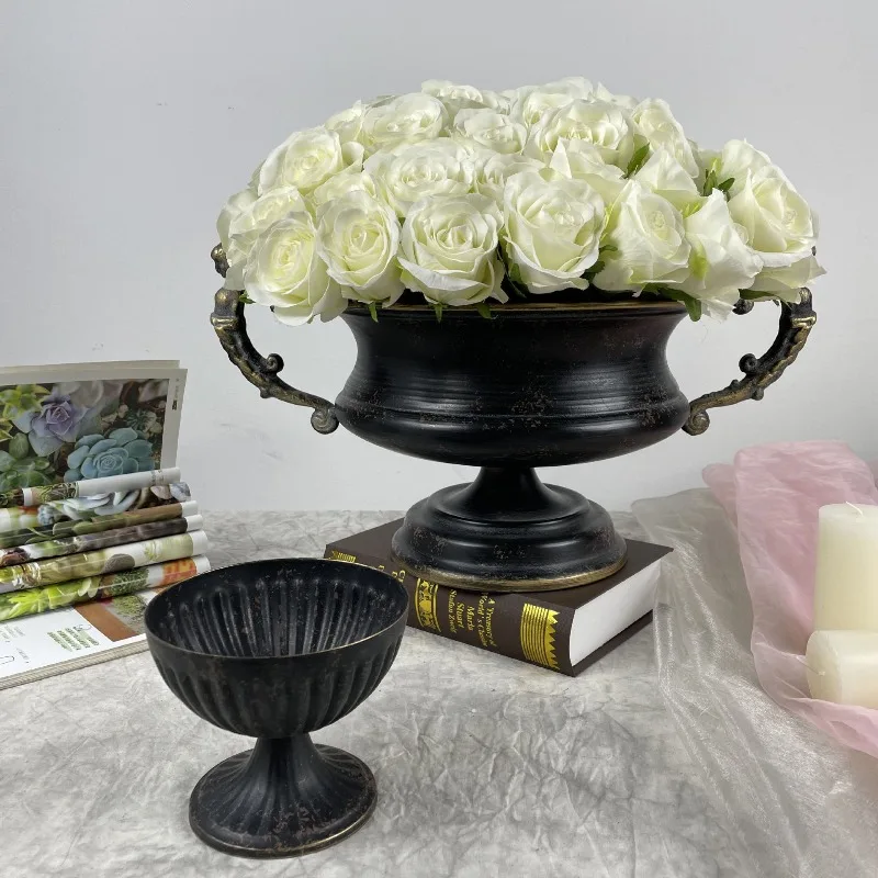 Retro High-footed Flower Pot B & B Hotel Decorative Wrought Iron Vase Shooting Props Flower Ornaments