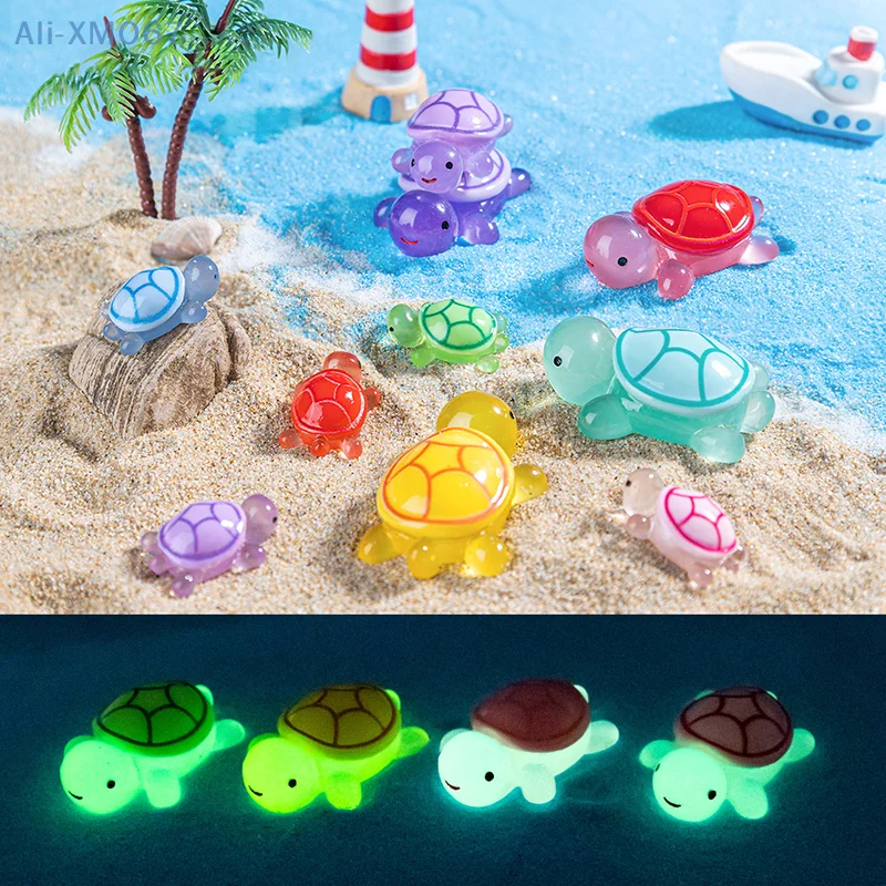 Cartoon Resin Mini Luminous Turtle Ornament Aquarium Fish Tank Figurine Miniature Desktop DIY Home Decoration Accessories Gifts