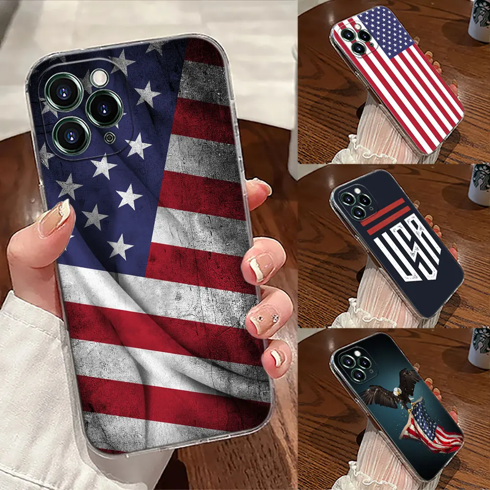American USA Flag Five-pointed Star Case For Apple iPhone 17 16 15 14 13 12 11 Pro Max 16 Plus 16E 17Air 17Pro Phone Cover Funda