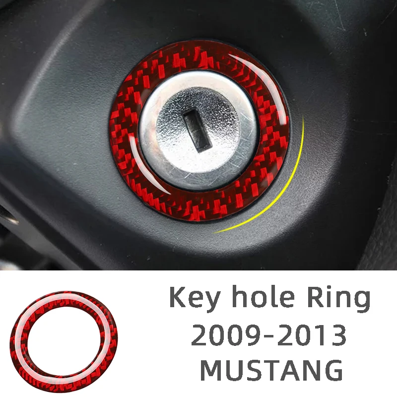ثقب المفتاح حلقة الكسوة ألياف الكربون أعواد تزيين ملصقات السيارات لفورد موستانج 2009-2013 الملحقات الداخلية #1