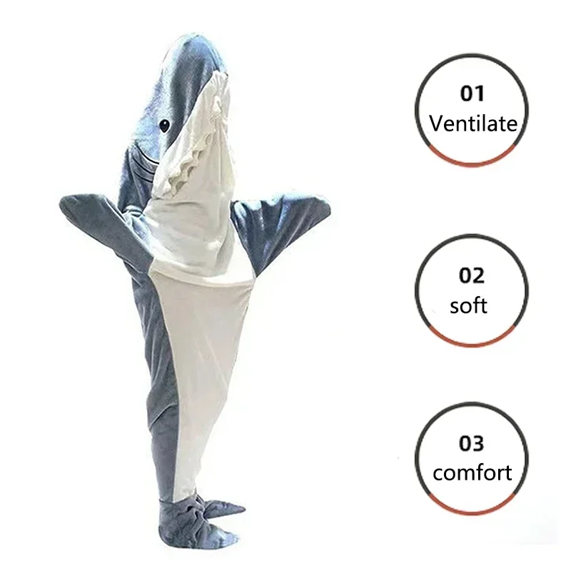 Thickened Warm Flannel Cartoon Shark Sleeping Bag Animal One-Piece Pajamas Men Women Homewear School Robe Plush Thick Sleepwear