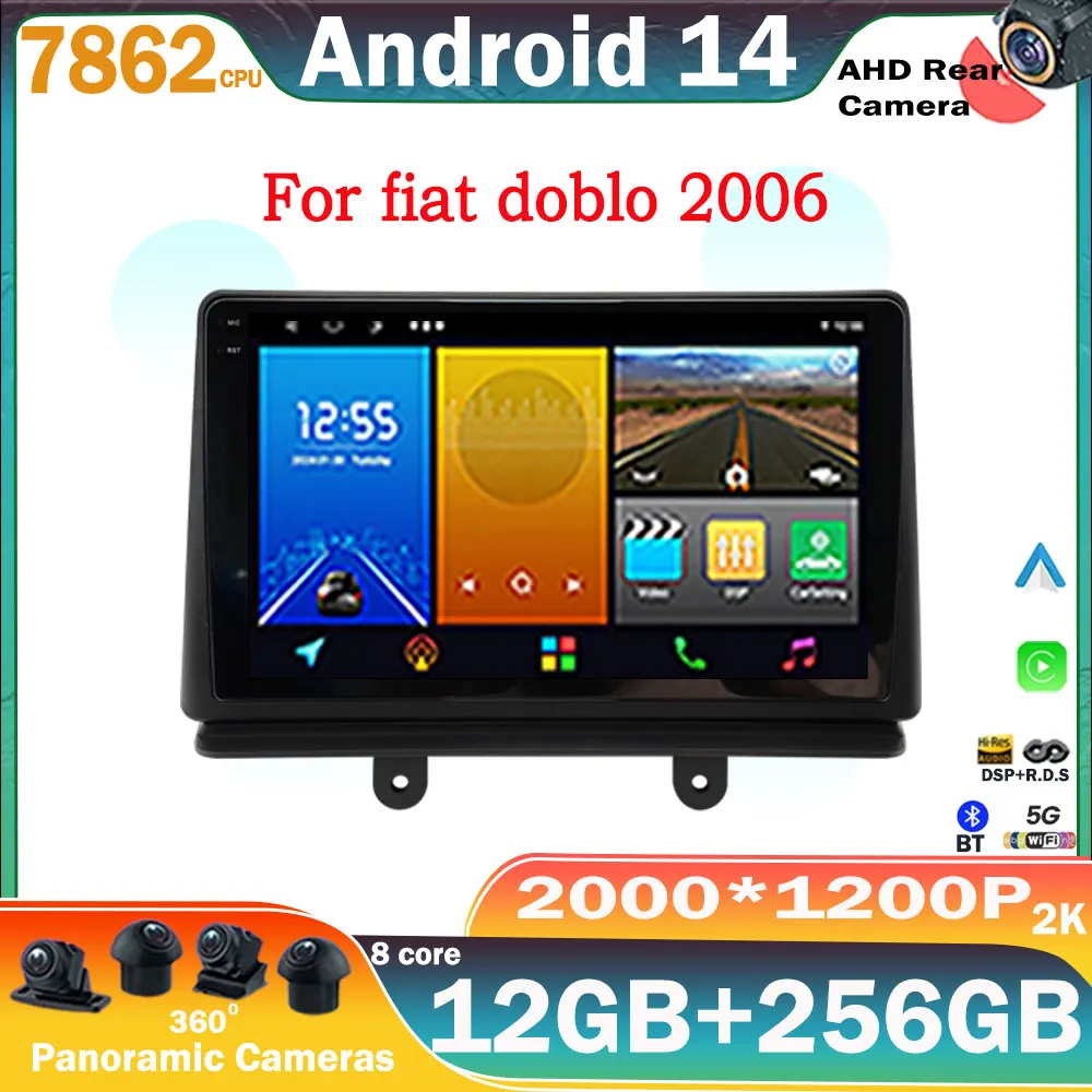 Android 14 For fiat doblo 2006 Video Player Android Auto Car Radio GPS Navigation Multimedia 5G WIFI Stereo Carplay No 2din DVD