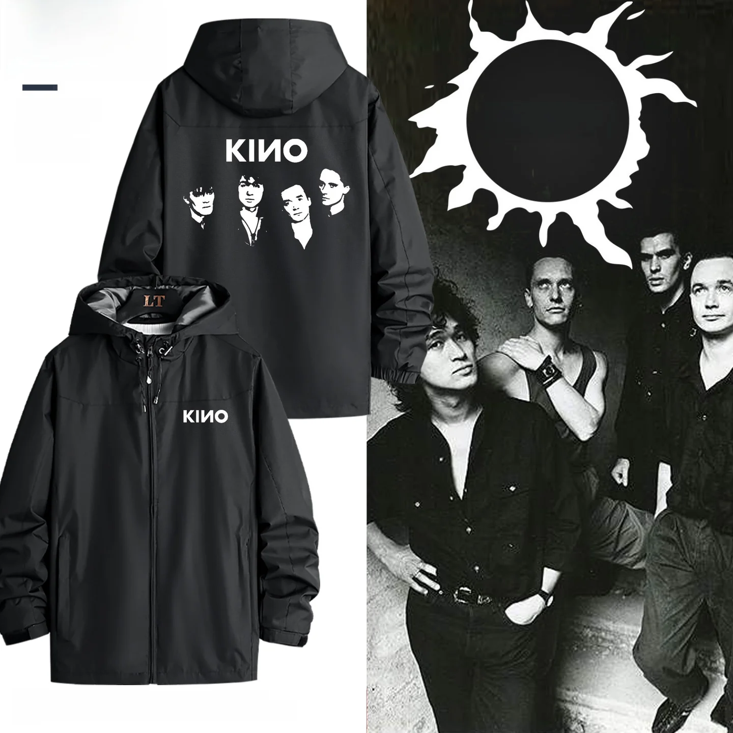 

Куртка KINO Rock Band, молодежная повседневная верхняя одежда, на молнии, с принтом, из полиэстера, с длинными рукавами, с капюшоном, для мужчин и женщин