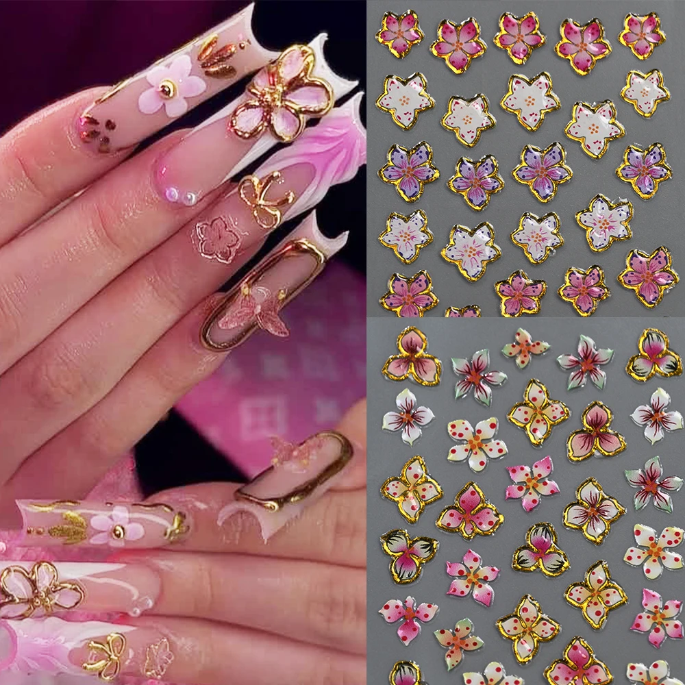

1Pc-5D Bronzing Gold Leopard Lily Fkowers Nail Stickers Soft Gel Embossed Lily Floret Nail Decal Luxury Gold Lily Flower Slider