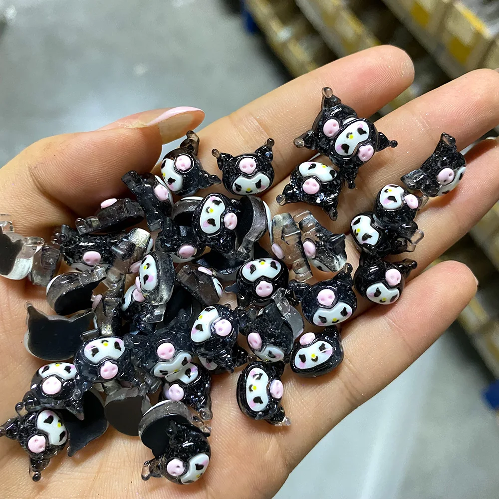 50Pcs Cartoon Character Black Cute Bunny Nail Charms 3D Polymer Resin DIY Craft Deco Kawaii Kuromi For Nail Parts Rhinestone Y2K