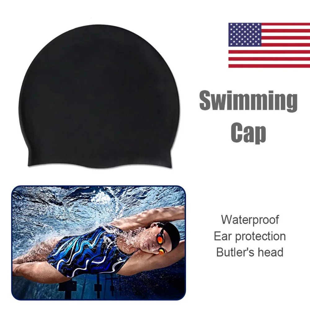 Men Women Swimming Cap Solid Color Long Hair Clean Swim Pool Adult Waterproof