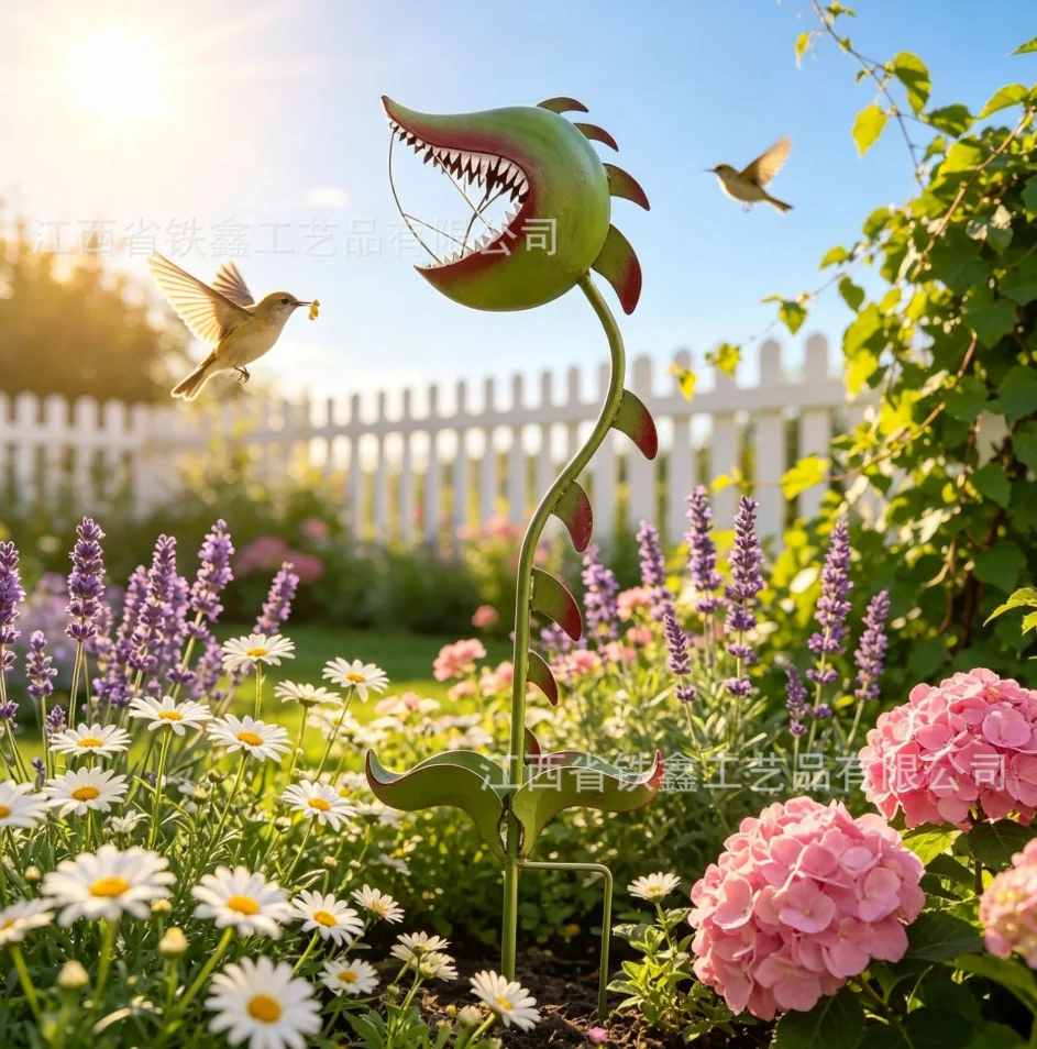 Halloween Metal Garden Stake Spooky Carnivorous Flower Sculpture Weatherproof Metal Art Ornament for Yard Lawn Patio Decoration