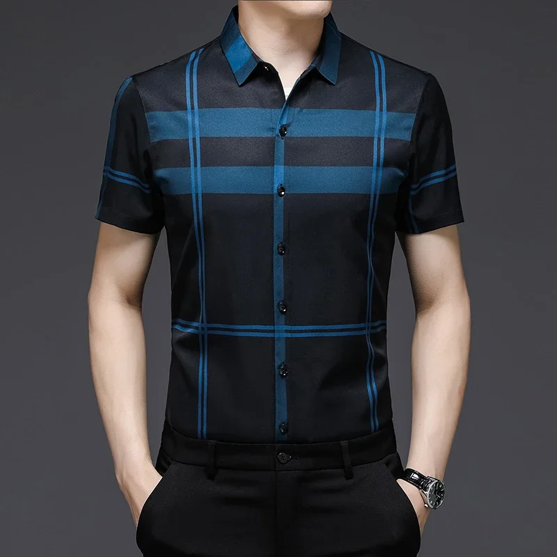 New Men's Business Casual Short Sleeved Printed Shirt with Wrinkle Resistance No Ironing Comfortable All Season Versatile Top