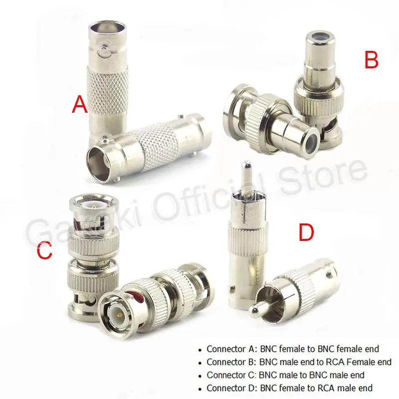 2/5/10Pcs BNC Female Connector to Female BNC Male to Male RCA Female BNC Female to RCA Male Adapter Plug for System CCTV Camera