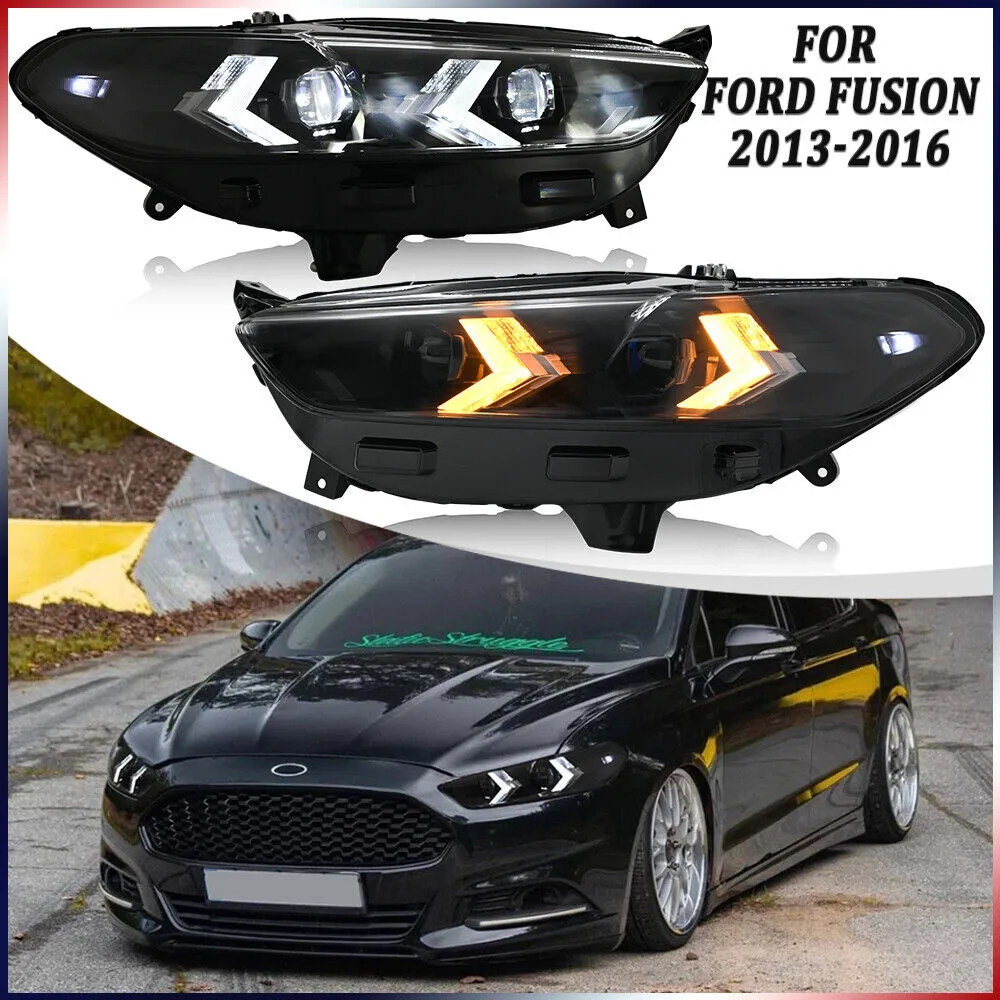 

1 комплект, полностью светодиодные фары для проектора в сборе для Ford Fusion 2013-2016, передние фары, белые аксессуары для фар DRL