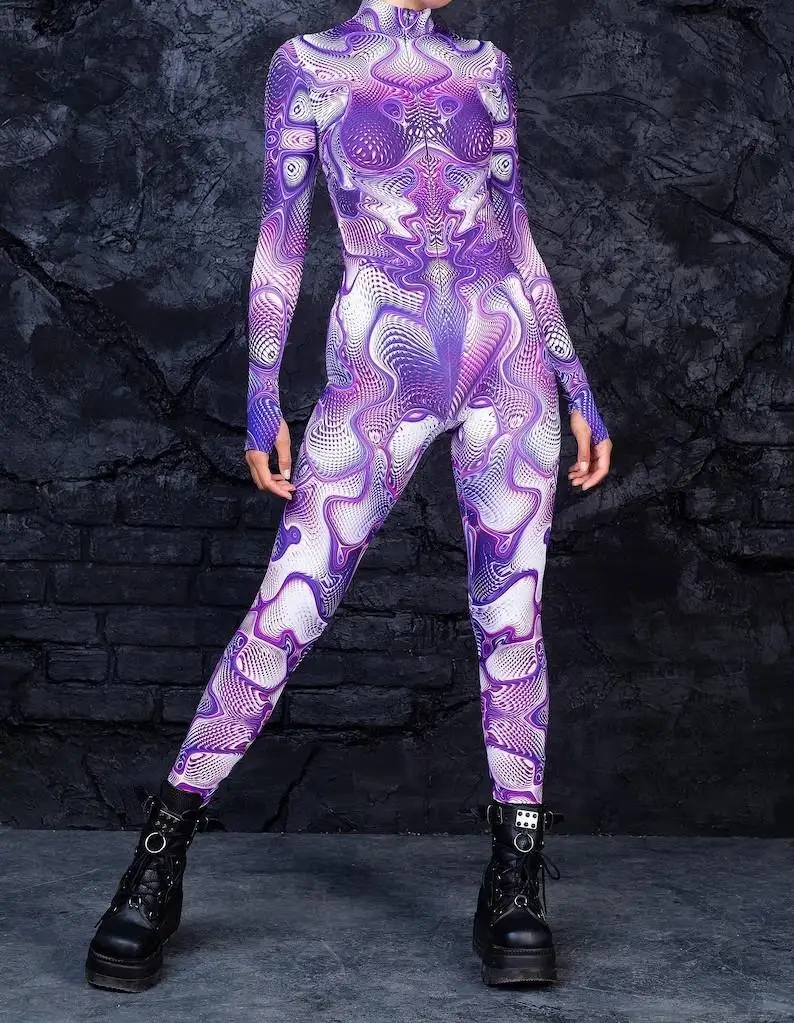 Bunter 3D-Druck Damen Party Cyberpunk Regenbogen Jumpsuit Onesie Halloween Cosplay Kostüm Elastischer Bodysuit Romper – Detail 6