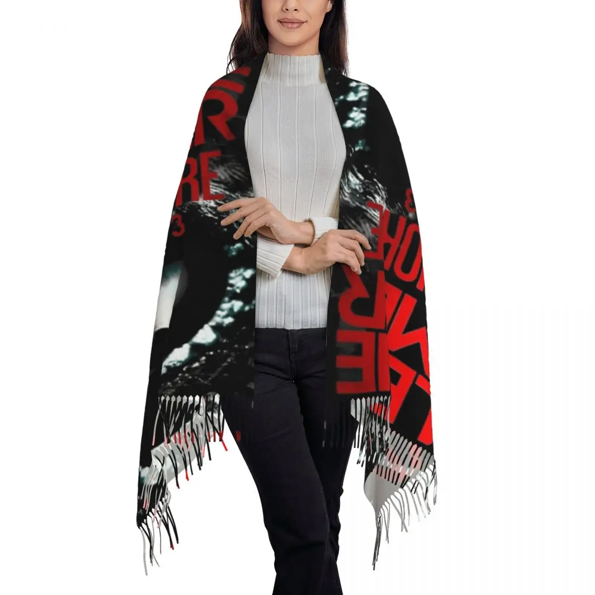 Mylene Farmer Nevermore 2023 Scarf Wrap for Women Long Winter Warm Tassel Shawl Unisex French Singer Scarves