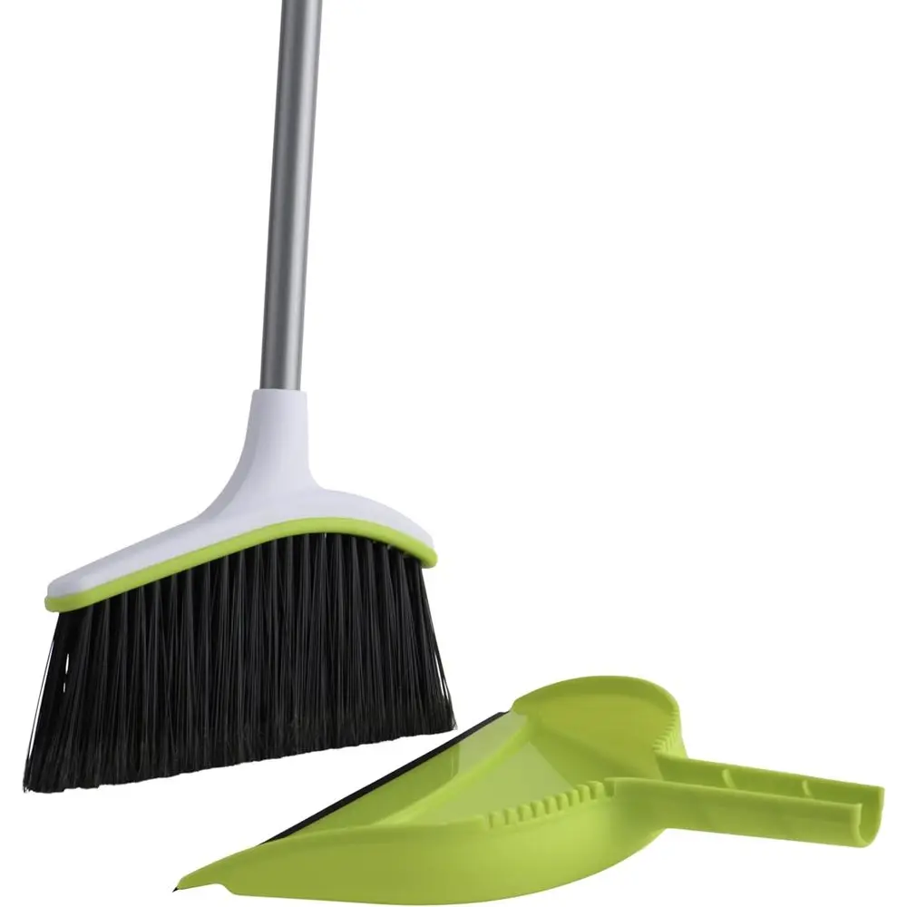 

Long Handle Angled Broom and Dustpan Set, 44 Silver/Green, Premium Cleaning Tools
