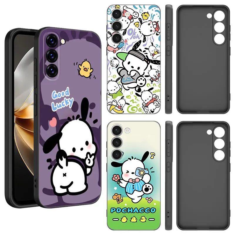 Cartoon Pochacco Phone Case For Samsung Galaxy S23 S21 S20 FE S24 S22 Ultra S10E S10 S9 S8 Plus Black Silicone Cover