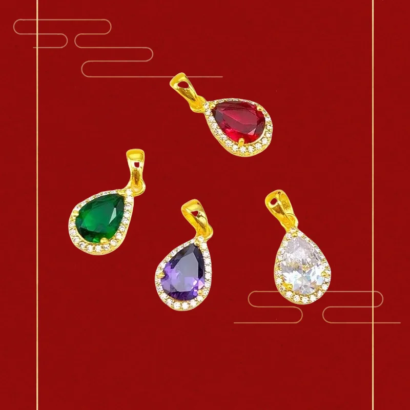 

9999 Real Gold 24K European and American micro-inlaid water drop pendant fashionable women's gold water drop necklace