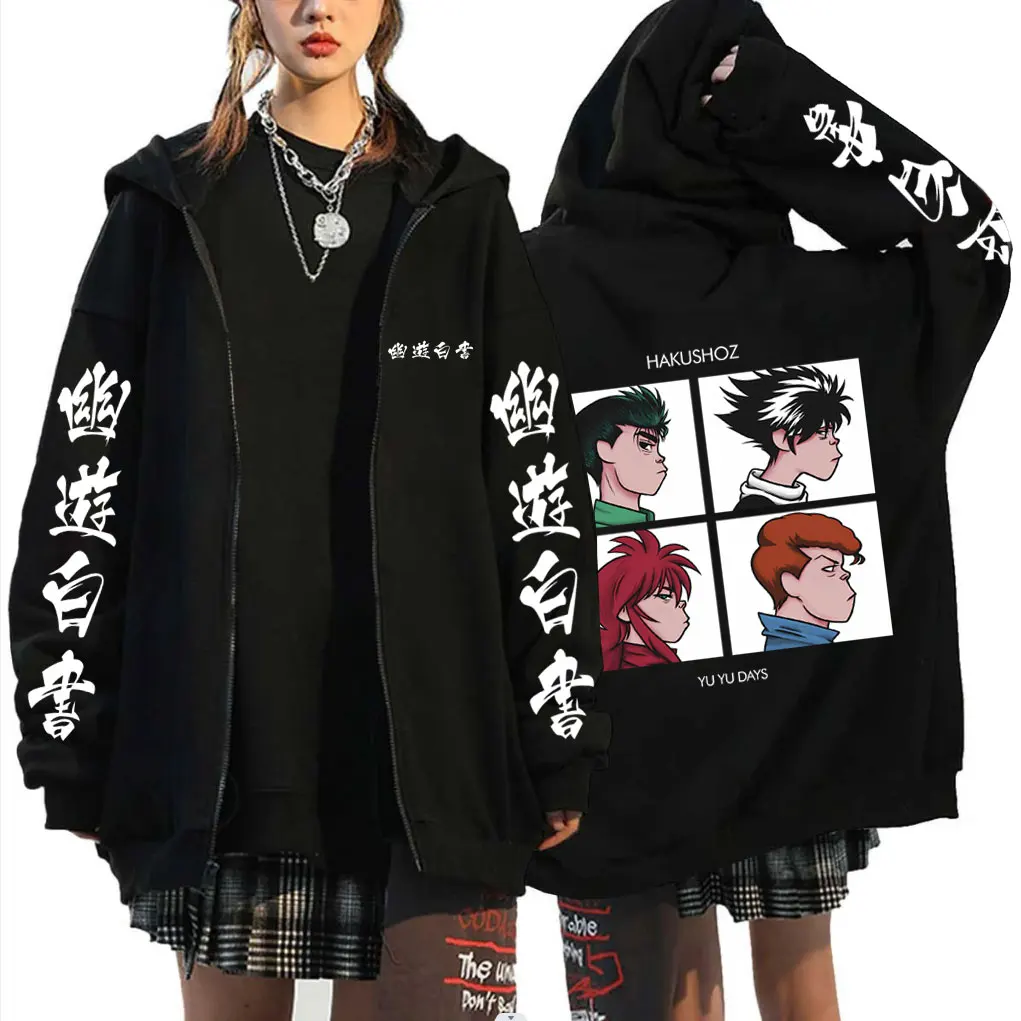 

Anime YuYu Hakusho Urameshi Yuusuke Kuwabara Kazuma Kurama Minamino Shuuichi Hiei Merch Zipper Hoodie Men Cosplay Zip Up Jacket