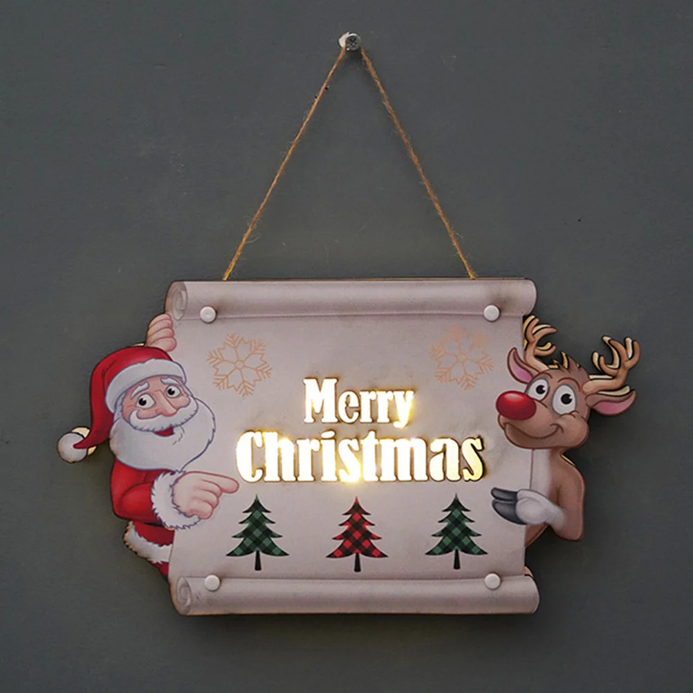 

Wooden LED Christmas Door Sign Hanging Decoration Funny Welcome Sign for Front Door Outdoor Indoor Holiday Decor