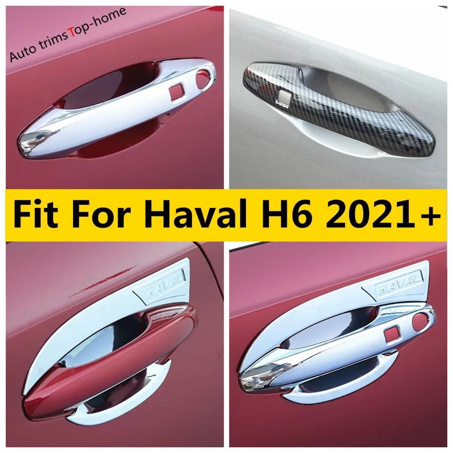 

ABS Chrome Carbon Fiber Door Handle Bowl Decor Frame Protection Cover Trim Fit For Haval H6 2021 2022 2023 2024 Car Accessories