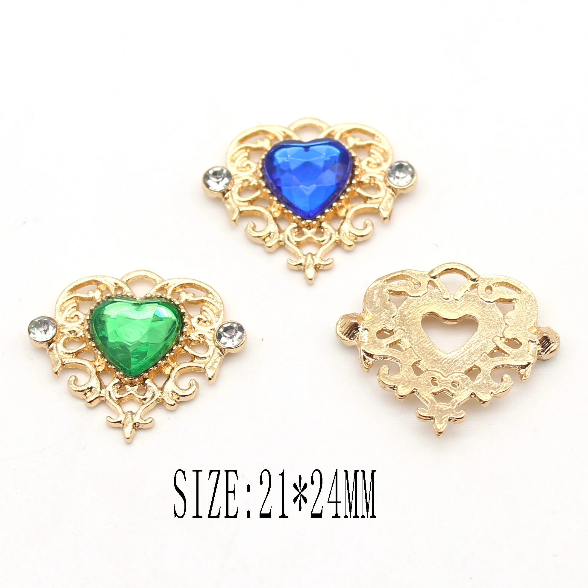 10 pieces/batch 21 * 24mm heart-shaped water diamond alloy flower board DIY hair accessories， clothing accessories