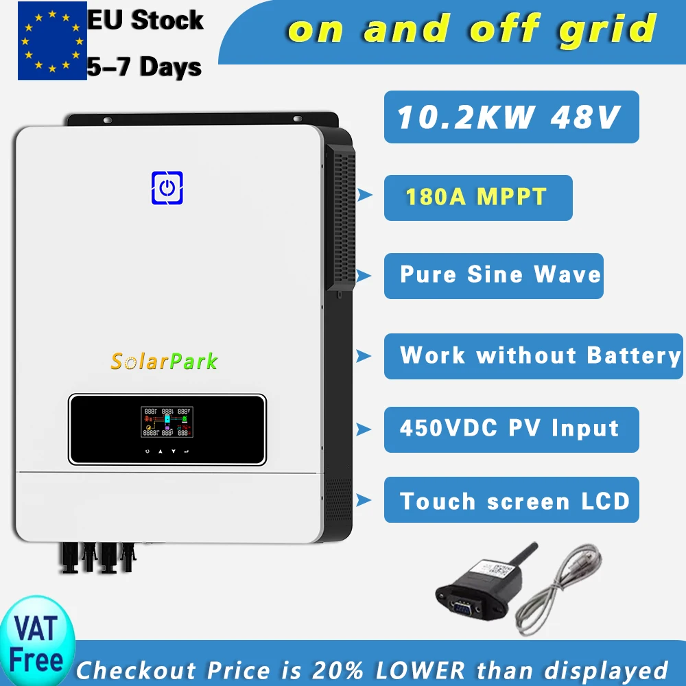 6.2KW/10.2KW ON/OFF Grid Tie Solar Inverter Hybrid 48V 500VDC 160A 2 MPPT Solar Charger Pure Sine Wave Inverter Dual Output