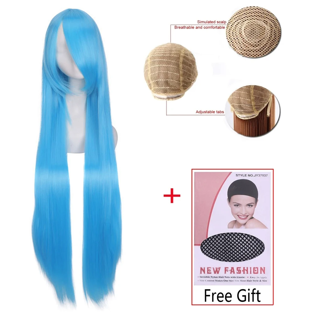 

100 см унисекс красочные длинные прямые синтетические волосы белый фиолетовый черный парик для косплея для мужчин и женщин