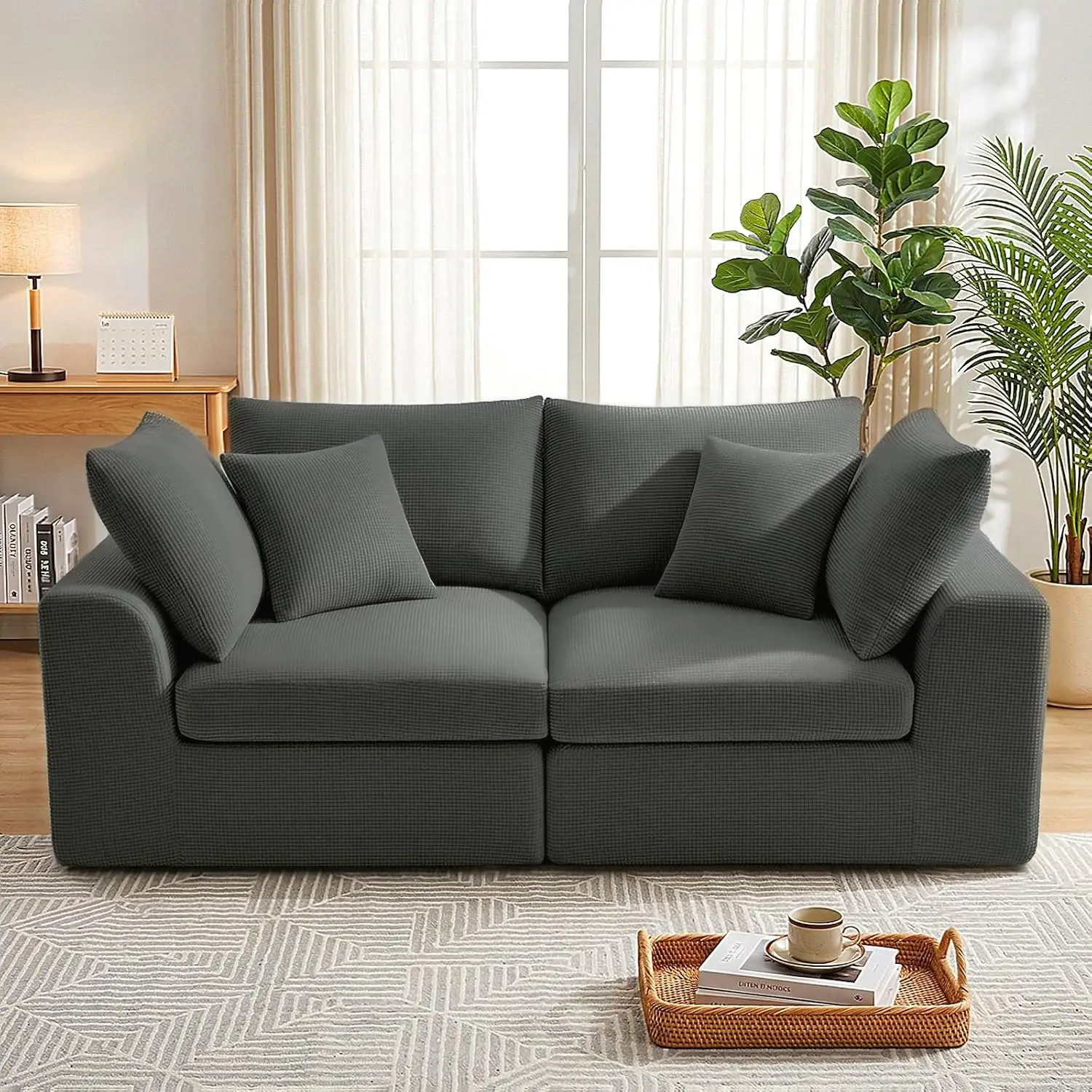 78" Cloud Couch, Loveseat Boneless Couch, Dark Grey, Customized