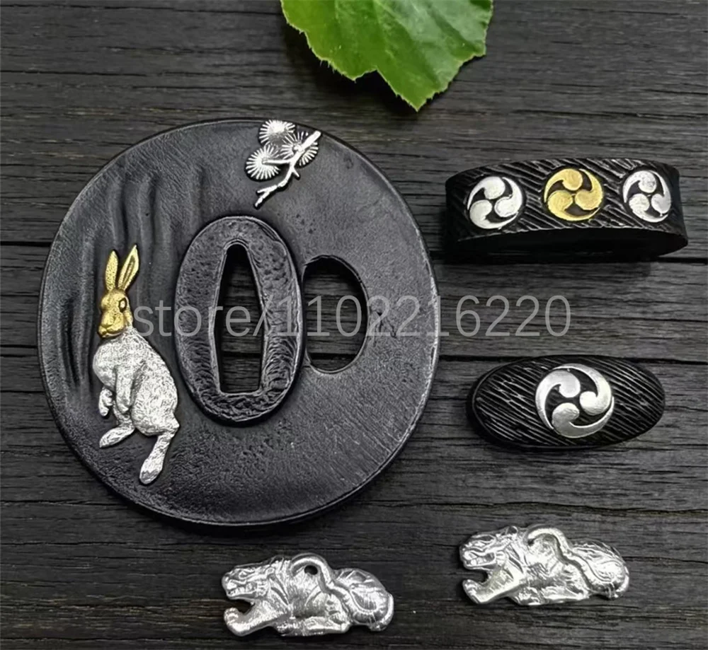 Nice Tiger Copper Brass Gold Plated Silver Tsuba Handguard Fuchi Kashira Menuki For Real Japan Samurai Katana Sword Fittings